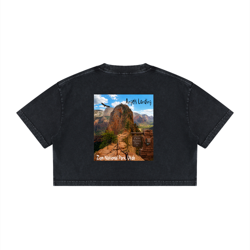 Angels Landing Zion National Park "I did'um" Women's Mineral Wash Cotton Crop T-Shirt