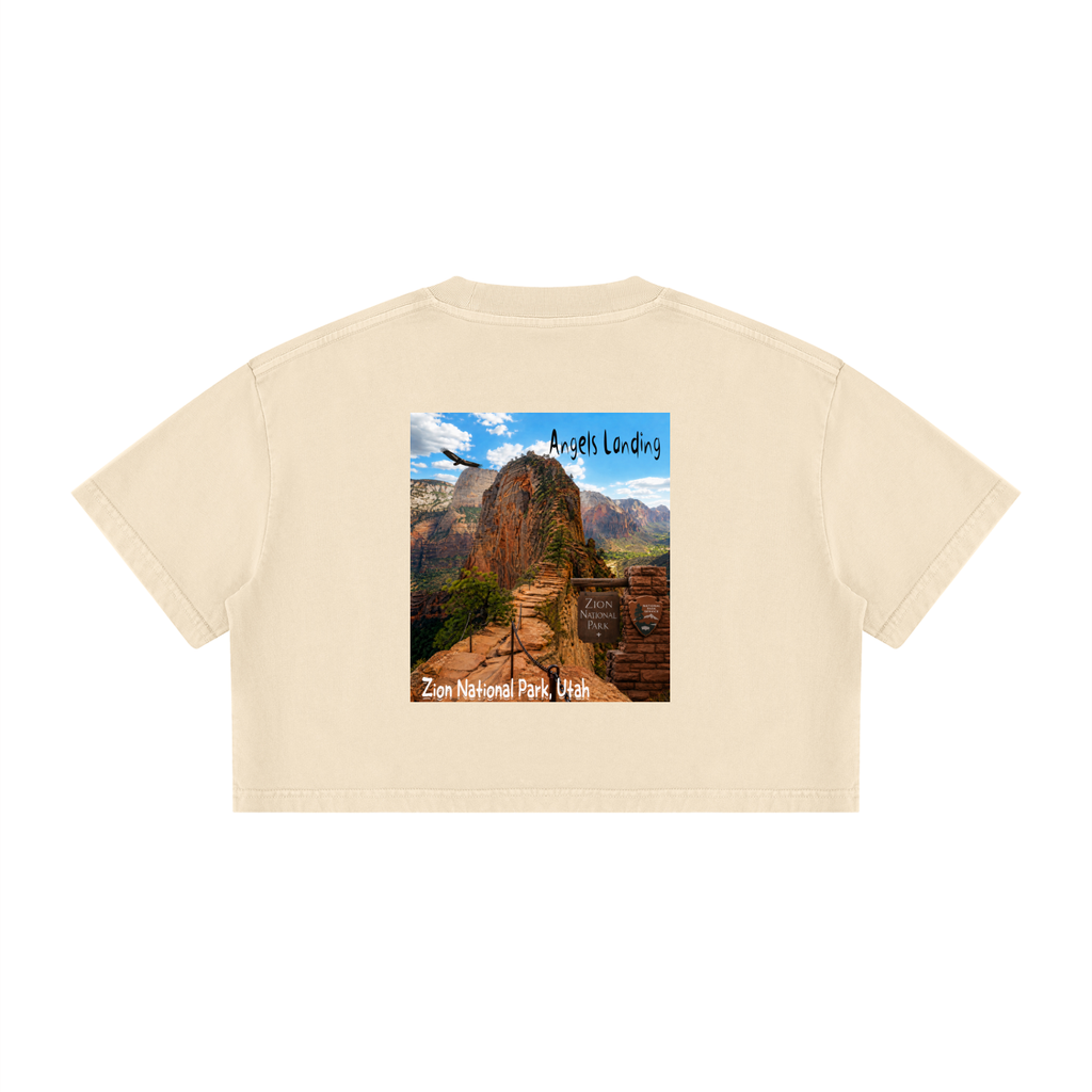 Angels Landing Zion National Park "I did'um" Women's Mineral Wash Cotton Crop T-Shirt