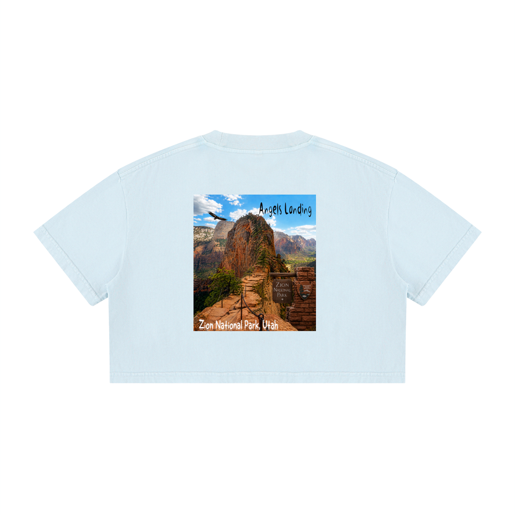 Angels Landing Zion National Park "I did'um" Women's Mineral Wash Cotton Crop T-Shirt