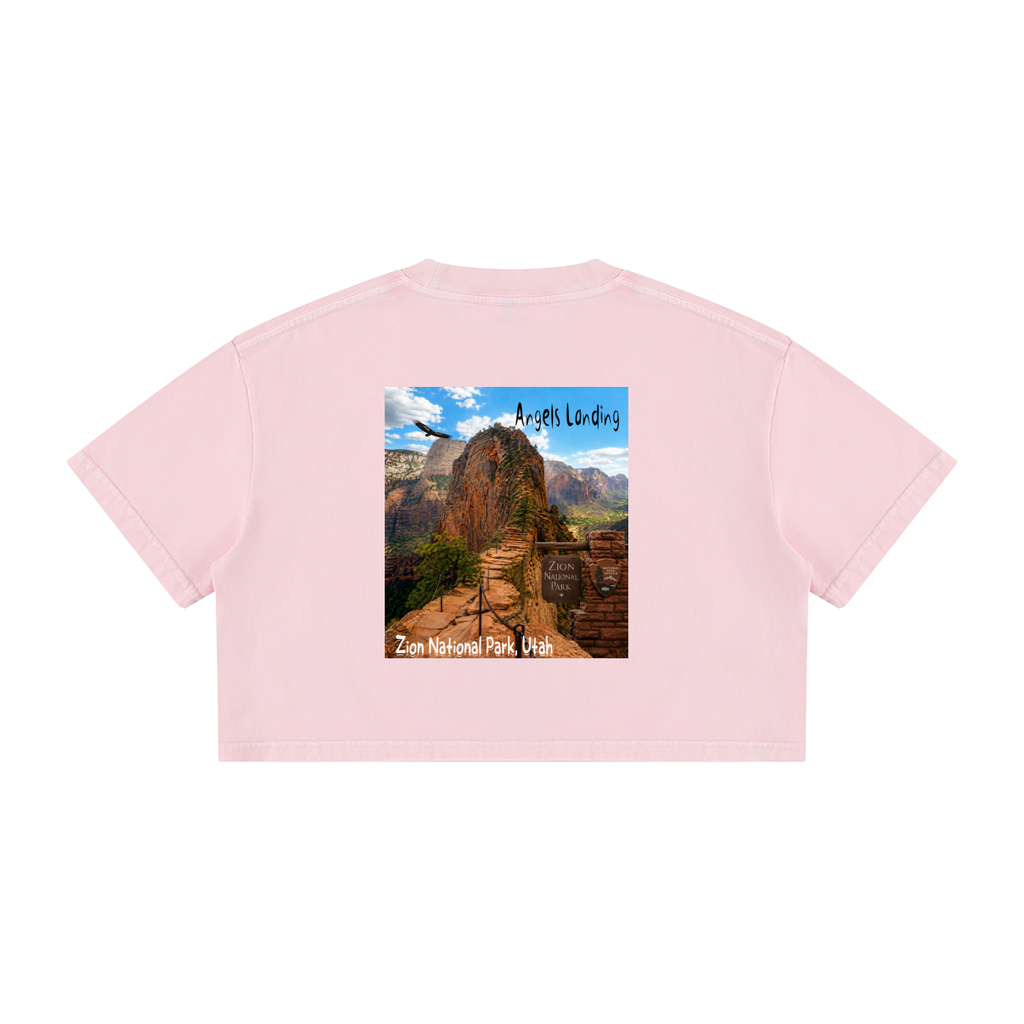 Angels Landing Zion National Park "I did'um" Women's Mineral Wash Cotton Crop T-Shirt